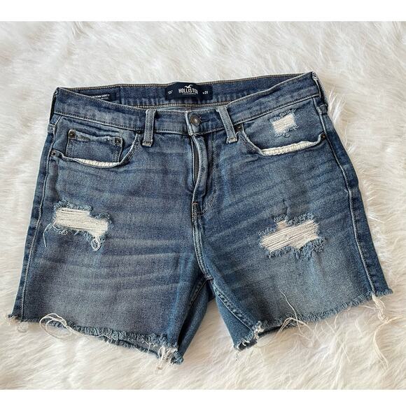 Hollister Pants - Hollister Slim Denim 9" Epic Flex Cut Off Fringe Distressed Shorts Size 31 | 12